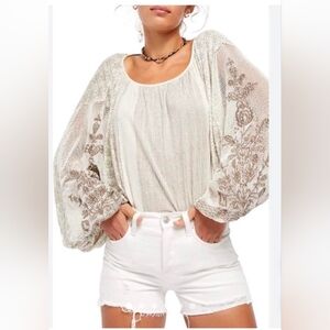 Free People Beige Floral Lace Blouse